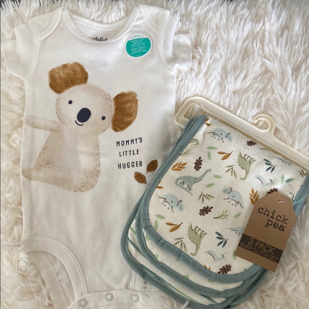 Chick Pea Koala Burp Cloth Set Carters 3/6 Months Onesie NWT